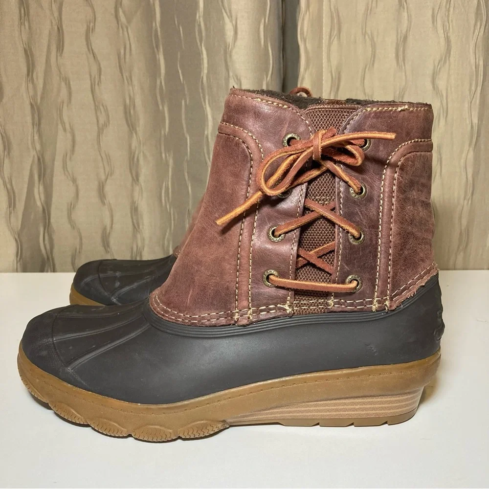 Sperry Top Sider Saltwater Wedge Tide Women's 7 Duck Boot Brown Leather STS80770